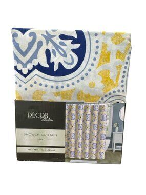 Decor Studio Josie Blue & Yellow Shower Curtain 72"x72" Cotton/Polyester Blend